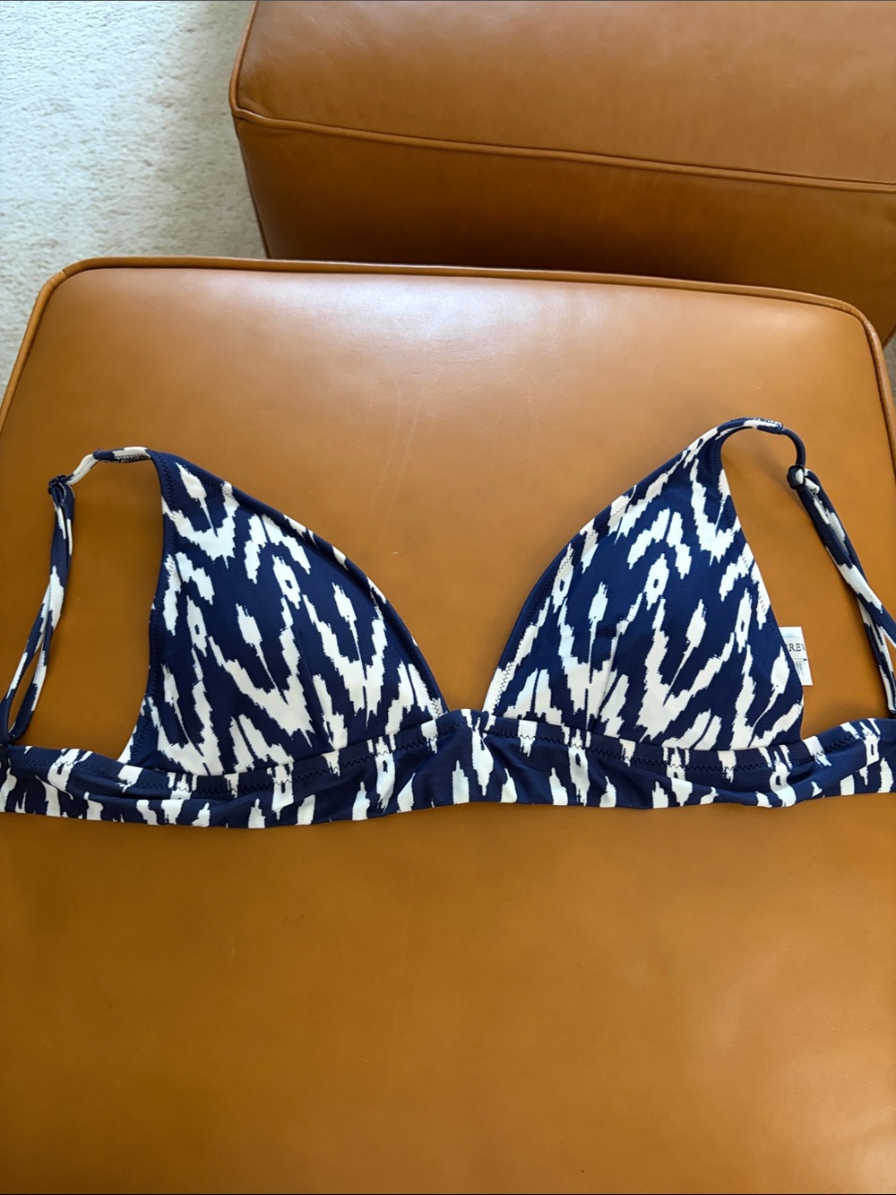 J. Crew Navy and White Ikat Triangle Bikini Top